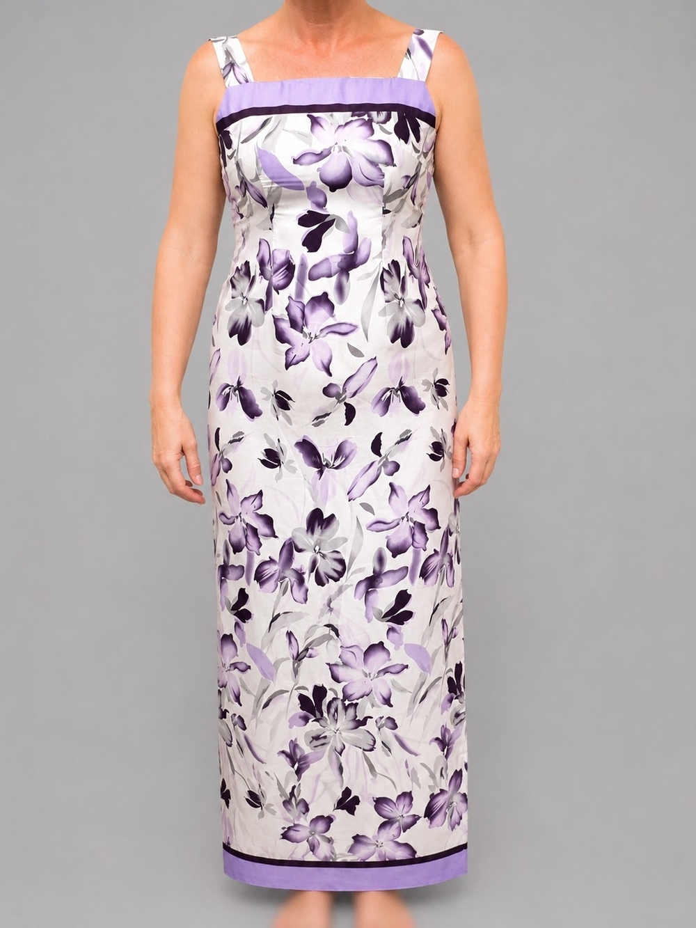 Lavender Floral Maxi Dress with Square Neckline